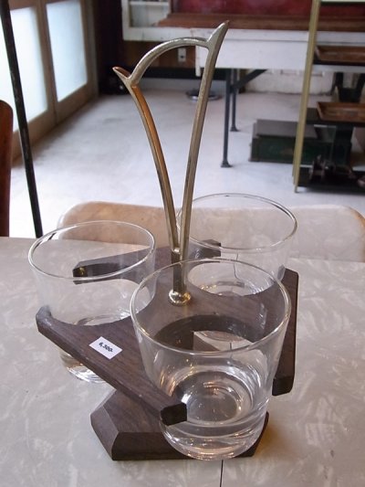 画像1: アンティーク　スカンジナビアン　グラスホルダー　グラス付き　ウッド　取っ手付き　ビンテージ