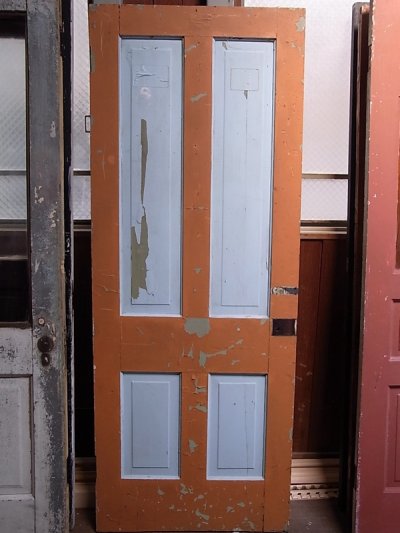 画像1: アンティーク　木製ドア　テラコッタ×水色×ブラウン　ビンテージ