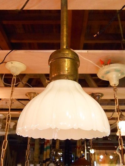 画像1: アンティーク   インダストリアル　ペンダントランプ　シーリングライト　ミルクガラスシェード　1灯　ビンテージ