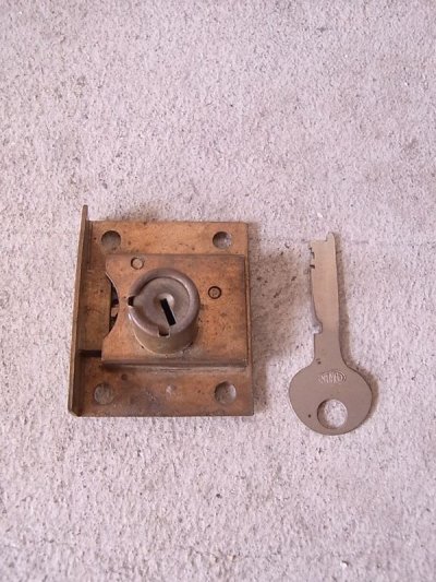 画像1: アンティーク　モルティスロック　彫り込み錠　アイアン　ビンテージ