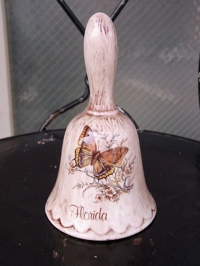 画像1: アンティーク　陶器のベル　呼び鈴　絵柄　蝶　Florida　ビンテージ