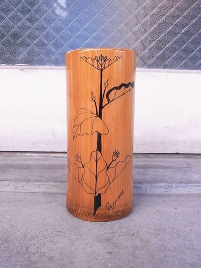 画像1: アンティーク　folkart　フラワーベース　花瓶　バンブー　植物紋様　ビンテージ