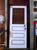 アンティーク　ガラス窓付木製ドア　ホワイト/ブルー×ホワイト　ビンテージ