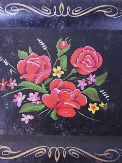 画像4: アンティーク　カルトン　carton　キャッシュトレー　ティントレイ　カーリー　OLD ピンスト　花柄　ブラック　ビンテージ　　　