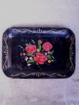 アンティーク　カルトン　carton　キャッシュトレー　ティントレイ　カーリー　OLD ピンスト　花柄　ブラック　ビンテージ　　　