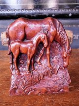 アンティーク　folkart　ブックエンド　ブックスタンド　ウッド　木彫り　馬　子馬　ビ　ンテージ