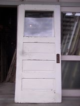 アンティーク　ガラス窓付木製ドア　ホワイト×ウッド　ビンテージ