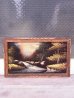 画像1: アンティーク　絵画　ベルベットアート　額縁付　ウッドフレーム　渓流　森林　ビンテージ (1)