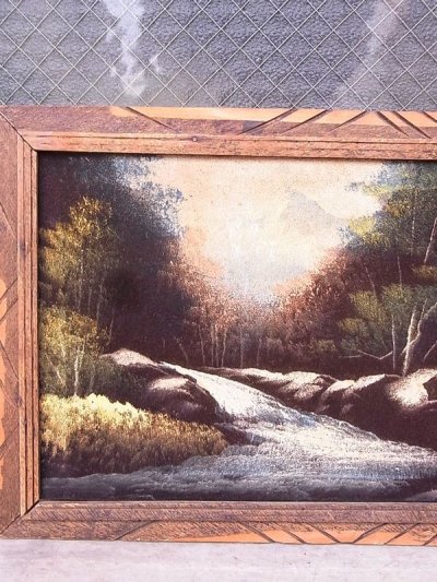 画像4: アンティーク　絵画　ベルベットアート　額縁付　ウッドフレーム　渓流　森林　ビンテージ