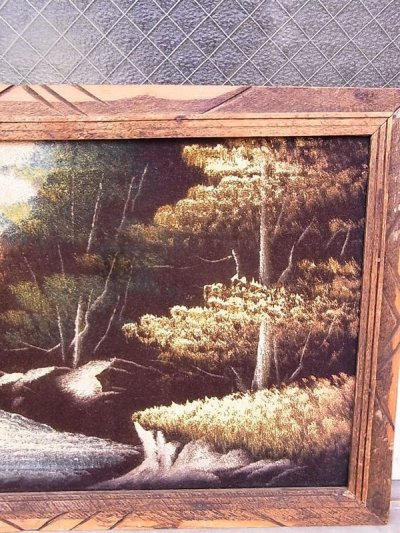 画像3: アンティーク　絵画　ベルベットアート　額縁付　ウッドフレーム　渓流　森林　ビンテージ