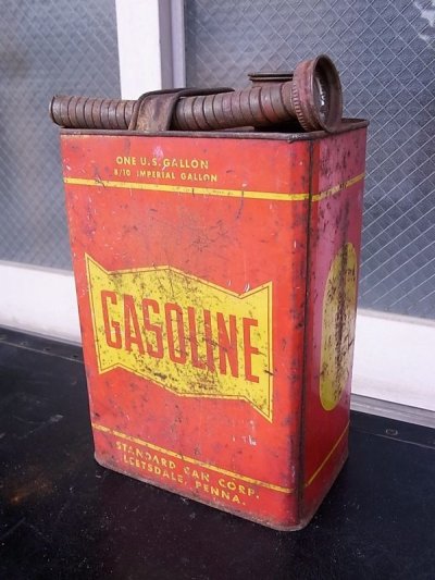 画像1: アンティーク　ティン缶　GASOLINE　ガソリン缶　オイル缶　給油ノズル付　1ガロン　ビンテージ