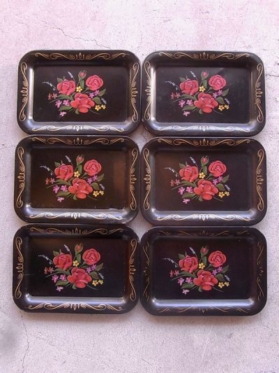 画像1: カルトン　carton　キャッシュトレー　ティントレイ　カーリー　OLD ピンスト　花柄　ブラック　アンティーク　ビンテージ