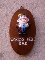 メッセージドール　人形　壁掛け　world's best dad　ウォールデコ　ウォールオーナメント　アンティーク　ビンテージ