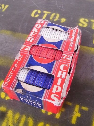 画像1: 1950’S　カジノゲームコイン　チップ　硬質厚紙　レッド　ブルー　ホワイト　POKER CHIPS　アンティーク　ビンテージ 