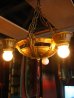 画像2: アールデコ　ペンダントランプ　3灯　シャンデリア　ベアバルブ　装飾　真鍮　アンティーク　ビンテージ (2)