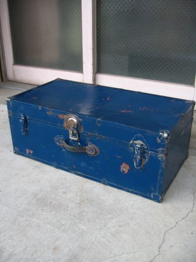 画像1: トランク　中型トランク　スーツケース　ブルー　鍵付き　店舗什器に　アンティーク　ビンテージ