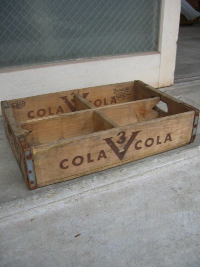 画像1: ボトルクレート　3V COLA　ボトルケース　ウッドボックス　木箱　アドバタイジング　アンティーク　ビンテージ　その1