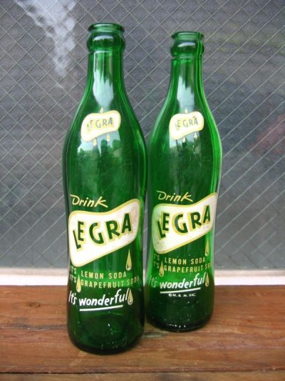 画像1: 1950'S　レア　SODA BOTTLE　ソーダボトル　ポップボトル　ガラス瓶　LEGRA Lemon Grapefruit SODA　アドバタイジング　アンティーク　ビンテージ
