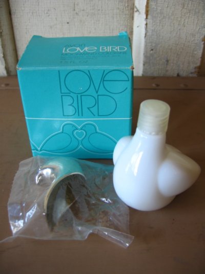 画像1: AVON　エーボン　エイボン　ミルクガラス　ボトル　瓶　ラブバード　LOVE BIRD　箱付き　アンティーク　ビンテージ