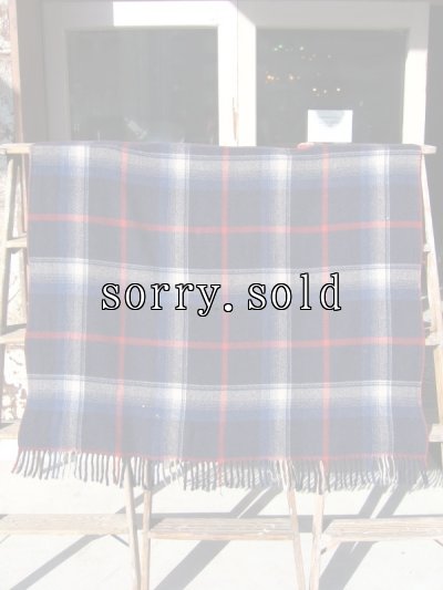 画像4: フリンジブランケット　膝掛け　チェック柄　ネイビー　アンティーク　ビンテージ