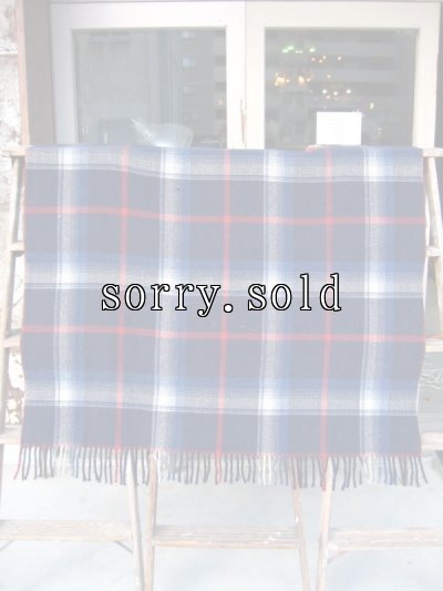 画像5: フリンジブランケット　膝掛け　チェック柄　ネイビー　アンティーク　ビンテージ
