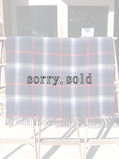 画像3: フリンジブランケット　膝掛け　チェック柄　ネイビー　アンティーク　ビンテージ