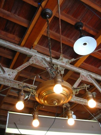 画像2: 1920’S　パンランプ　シーリングライト　アールデコ　5灯　シャンデリア　ベアバルブ　装飾　真鍮　アイアン　アンティーク　ビンテージ
