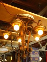 1920’S　シーリングライト　ビクトリアン　アールデコ　5灯　シャンデリア　ベアバルブ　装飾　アイアン　真鍮メッキ　アンティーク　ビンテージ