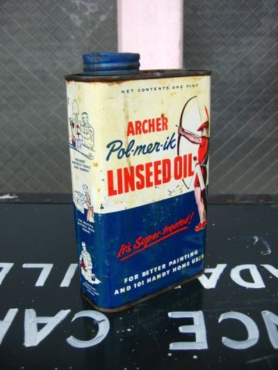 画像1: オイル缶　LINSEED OIL　ティン缶　アドバタイジング　アンティーク　ビンテージ
