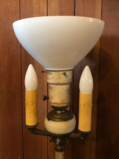 画像2: 30'S 40'S　ビクトリアン　フロアランプ　１+１＋３灯　ミルクガラスシェード　ボタニカル　装飾　アンティーク　ビンテージ