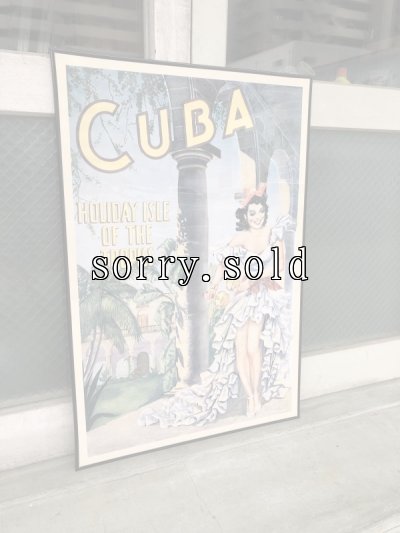画像1: CUBA　キューバ　大型ポスター　フレーム付　ウォールデコ　ウォールオーナメント　HOLIDAY ISLE OF THE TROPICS　トロピカル　ピンナップガール　アンティーク　ビンテージ