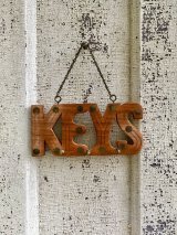 キーハンガーフック　キーフック　ハードウッド　ブラス　インレー　Keys　鍵掛け　ホルダー　壁掛け　アンティーク　ビンテージ