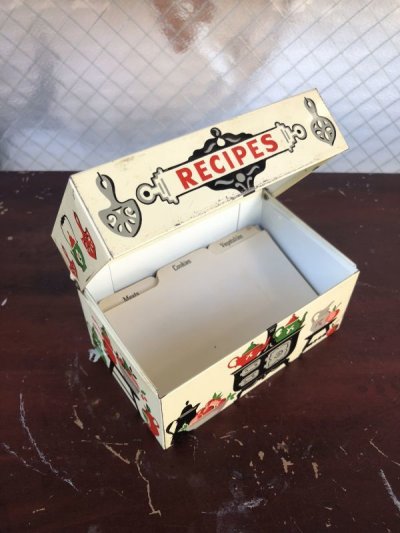 画像1: 1960'S　RECIPE BOX　メタルティンボックス　レシピ入れ　キッチンディスプレイ　仕切カード付き　アドレス帳にも！　アンティーク　ビンテージ