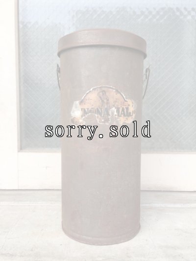 画像1: 1910'S 20'S　ティン缶　アドバタイジング缶　トラッシュカン　ゴミ箱　傘立て　ブリキ　シャビーシック　ウッドハンドル　蓋付　アドバタイジング　アンティーク　ビンテージ