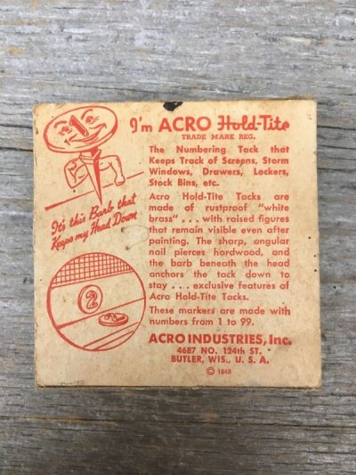 画像2: 1940'S　ACRO NUMBERING TACKS　WINDOW MARKERS　プッシュピン　ナンバリング　タック　押しピン　鋲　真鍮　アンティーク　ビンテージ