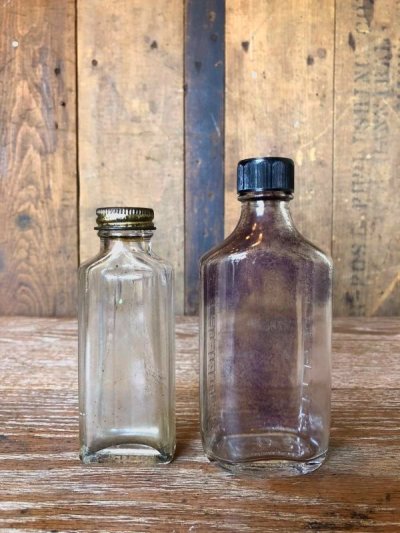 画像2: 1920'S 30'S　INK BOTTLE　インクボトル　2本セット　瓶　クリアーガラス　メジャー　蓋付　アンティーク　ビンテージ