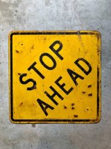 道路標識　看板　サイン　アイアン　ROAD SIGN　STOP AHEAD　大型　アンティーク　ビンテージ