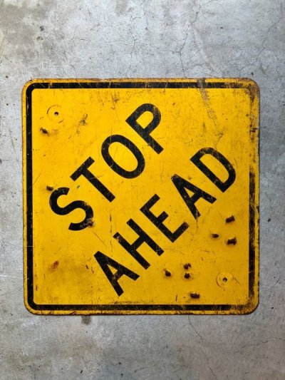 画像1: 道路標識　看板　サイン　アイアン　ROAD SIGN　STOP AHEAD　大型　アンティーク　ビンテージ