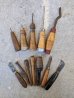 画像1: Old ‎Leather craftsman's tools & Objet　オブジェ　工具　ナイフ　カービング　ポンチ　目打ち　ハンマーヘッド　12本セット　アイアン／ウッド　レザークラフト 店などの　ディスプレイに　実用に　アンティーク　ビンテージ (1)