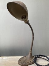 1920'S 30'S　グースネック　デスクランプ　フレキシブル　タスクランプ　1灯　スチールシェード　アイアン　シャビーシック　インダストリアル　アンティーク　ビンテージ
