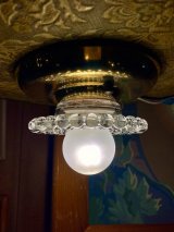 1960'S 70'S　シーリングランプ　フラッシュマウントライト　ベアバルブ　1灯　真鍮　ホブネイルサラウンド　クリアガラス　アンティーク　ビンテージ