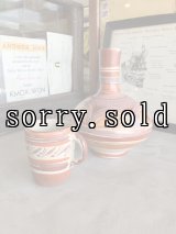 1970'S 80'S　WATER JUG　ワイン デキャンタ　メキシコ　トナラ　MEXICO　テラコッタ　ハンドペインテッド　CLAY POTTERY　絵柄　フラワーベースにも　陶器　アンティーク　ビンテージ