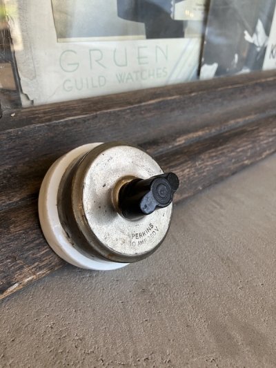 画像1: 1900'S 10'S　アメリカ製　PERKINS　大型　サーフェイススイッチ　ロータリースイッチ　ターンスイッチ　真鍮　ニッケルメッキ　ポーセリン　アンティーク　ビンテージ
