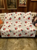 1950'S 60'S　ミッドセンチュリー　ファブリック　テーブルクロス　生地　プリミティブ　フラワーデザイン　コットン100%　花柄　キッチン　オールドカントリー　汚れ、シミアリ　リメイク用にも　アンティーク　ビンテージ