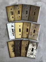 1920 30's　PATINA　スイッチプレート　アメリカ　真鍮　ヘヴィーブラス　1口　トグルスイッチ　タンブラースイッチ　レバースイッチ　BRYANT,ジェネラルエレクトリック & UNKNOWN　アンティーク　ビンテージ