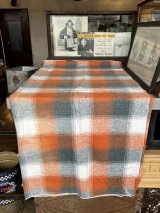 1950'S 60'S　ミッドセンチュリー　ファブリック　テーブルクロス　大判ストール　サマーブランケット　膝掛け　耳付き　生地　プリミティブ　シャドーチェック　オンブレーチェック　コットンリネン　チェック柄　キッチン　オールドカントリー　リメイク用にも　アンティーク　ビンテージ