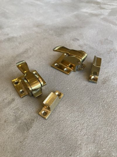 画像1: 1920'S 30'S　アイスボックスラッチ　リフリッジレーター　フリッジハンドル　レバー　ラッチ　キャビネットラッチ　ラッチ　キャッチ　ソリッドブラス　アンティーク　ビンテージ