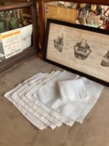 1920'S 30'S　ビクトリアン　プリミティブ　オーガンジー　アイボリー　ブルー　アンティークリネン　プレースマット　ドイリー　ハンカチーフ　ポケットチーフ　6PCS/SET.　オールドカントリー　アンティーク　ビンテージ