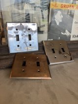 1920'S 30'S 40'S　パティナ　クロムメッキ　銅メッキ　ブラス　スチール　アメリカ　スイッチプレート　2口　トグルスイッチ　レバースイッチ　アンティーク　ビンテージ