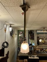 1890’S 1900’S 1910'S　アーリーエレクトリック　スクエアシャフト　BRYANT　ファットボーイソケット　シーリングライト　フロストガラスシェード　真鍮　アンティーク　ビンテージ